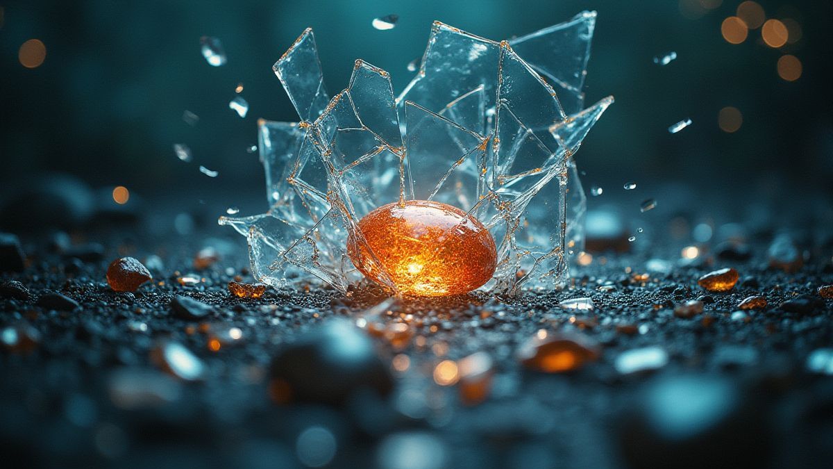 Cristales rotos revelando tesoros ocultos.