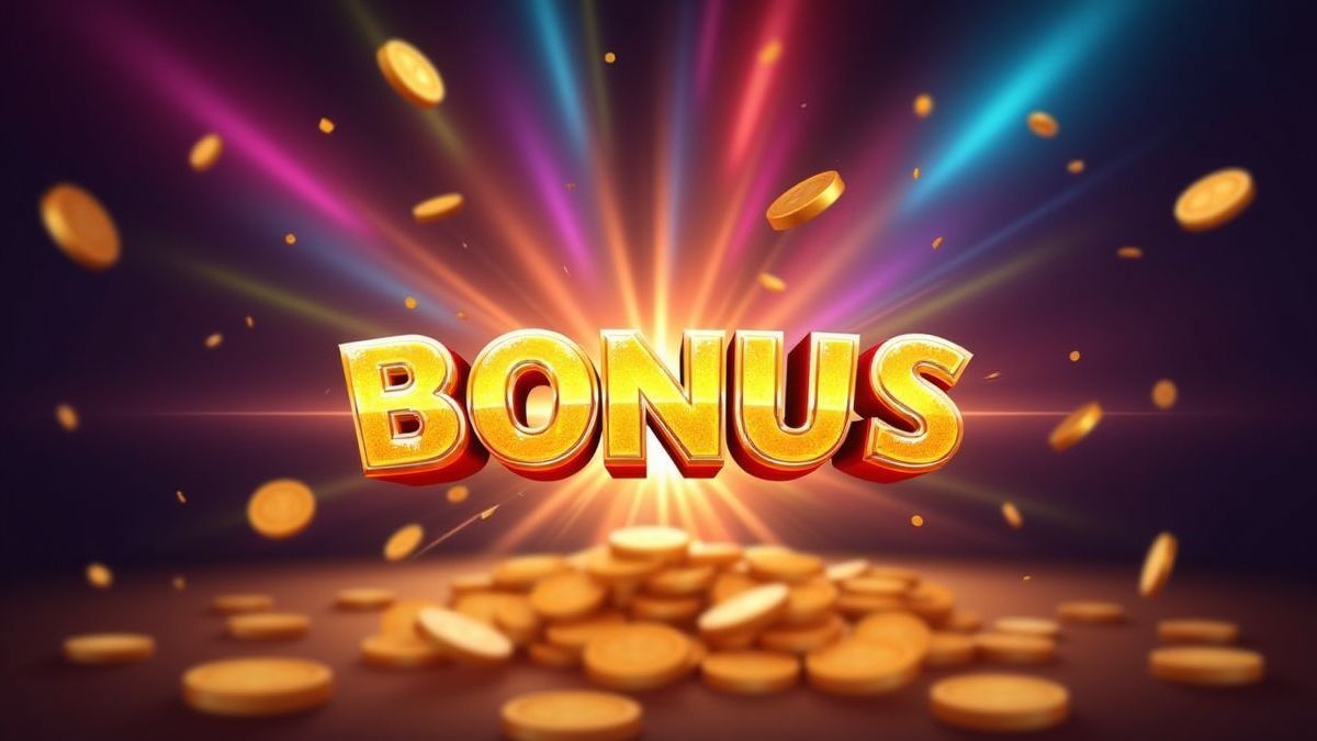 Explosión de luces coloridas y monedas cayendo como resultado de una bonificación.