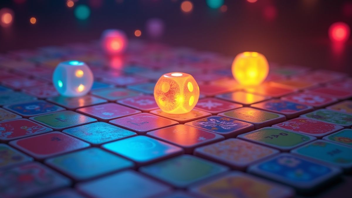 Tablero de juego con dados luminosos y mini-funciones.