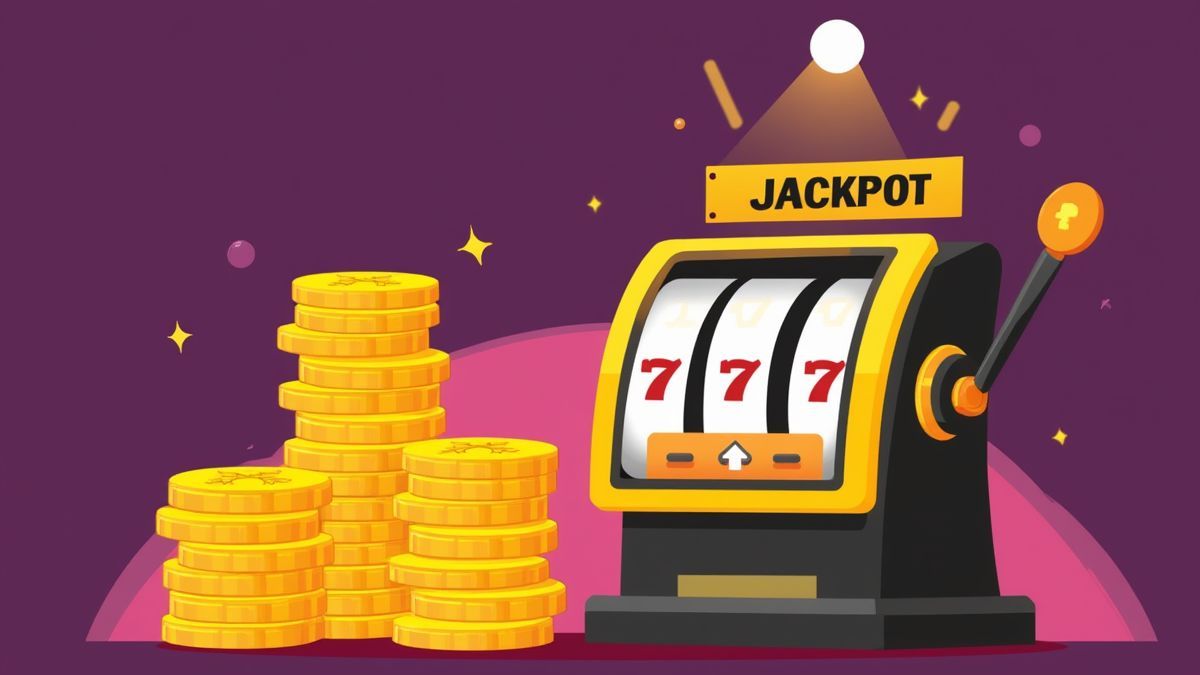 Een stapel gouden munten naast een jackpot teller in een levendige omgeving.