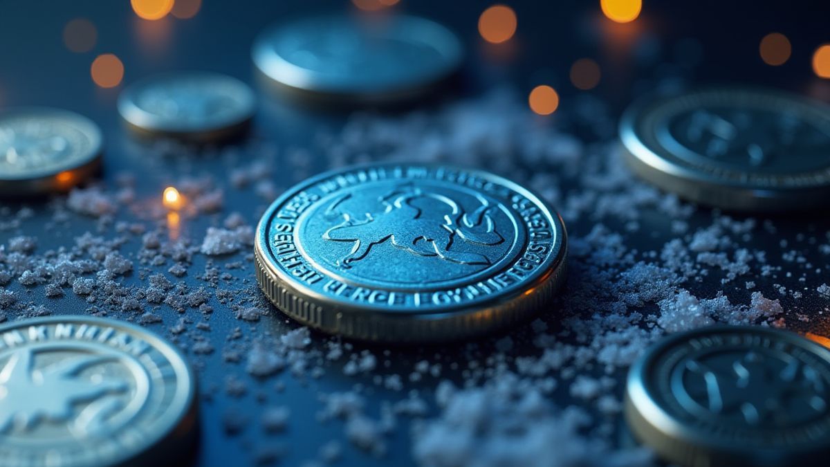 Digital betting interface with coins and ice hockey elements around it.