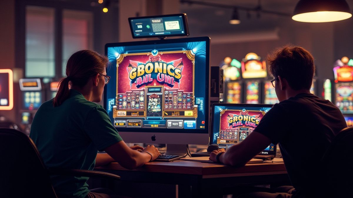 Designer, die an Grafiken von Slot-Spielen in einem Büro arbeiten.