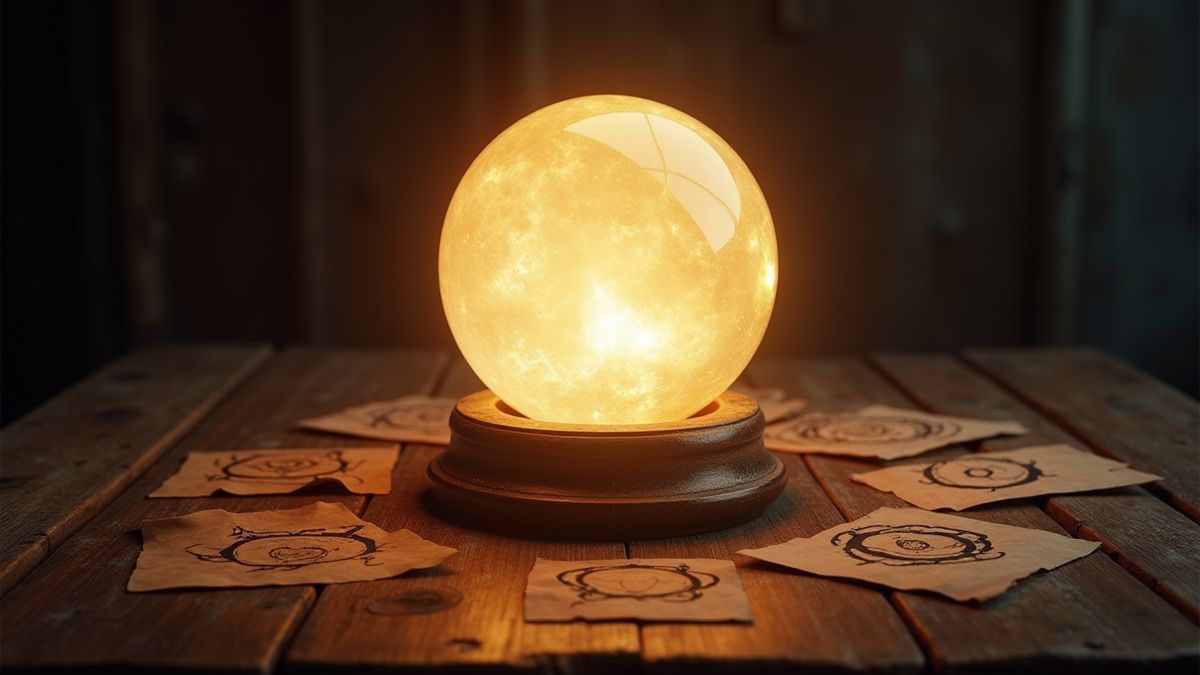 A shining crystal ball surrounded by magical runes.