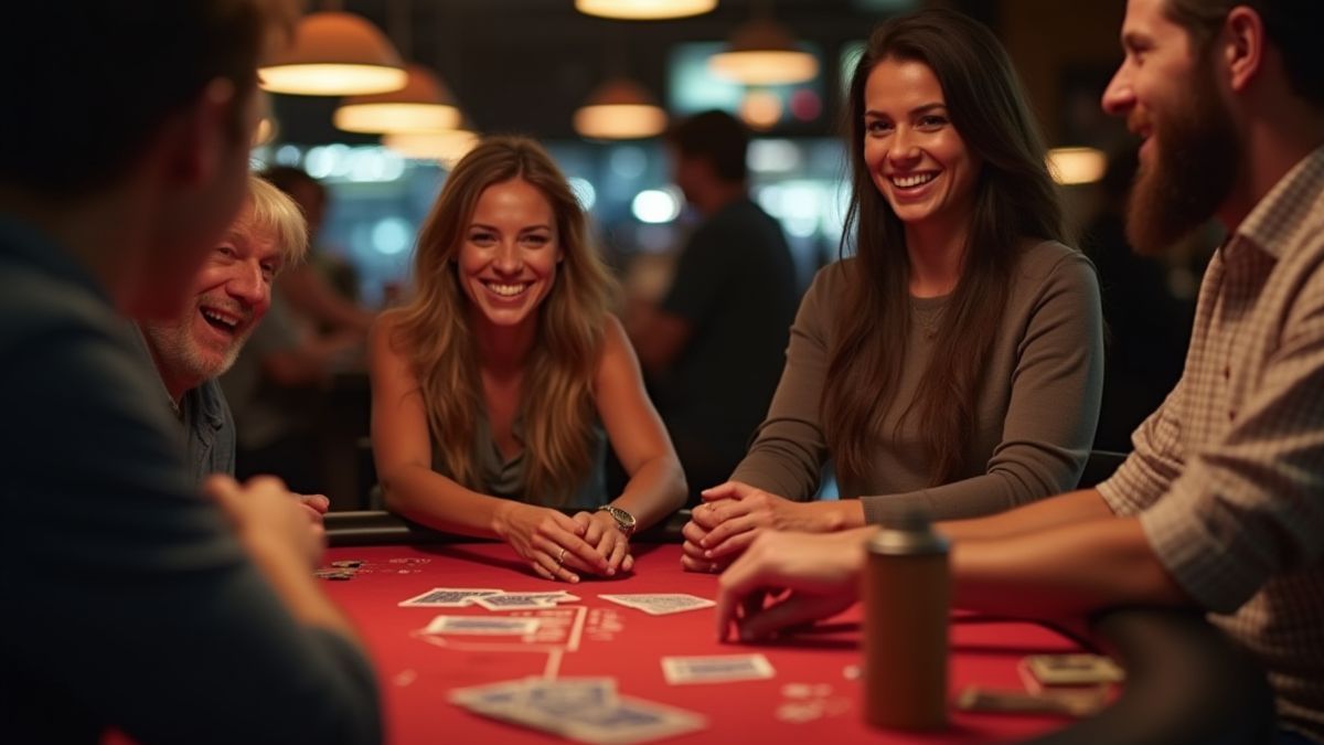 Personas jugando al poker en un ambiente moderno y relajado.