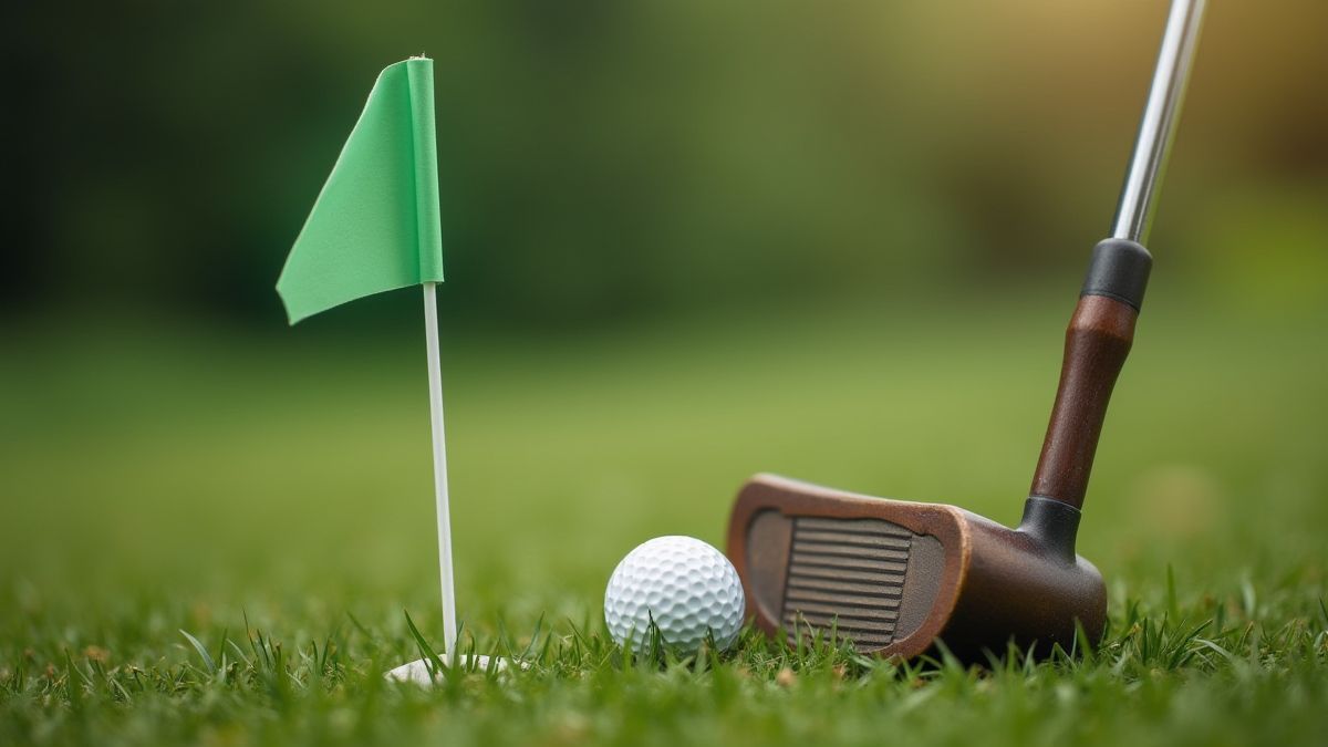 Vintage Golfschläger und Ball auf dem Platz
