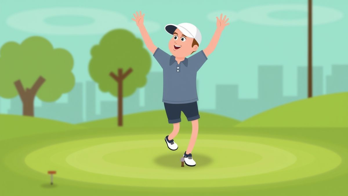 Animierter Golfspieler feiert ein Hole-in-One