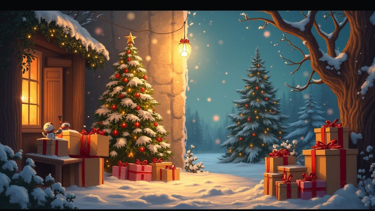 Eine weihnachtliche Szene, die Freude und Reflexion zeigt.