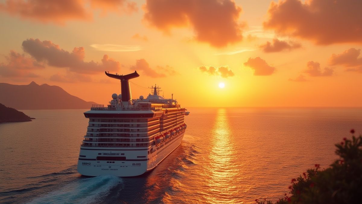 Croisière romantique naviguant sous un coucher de soleil.