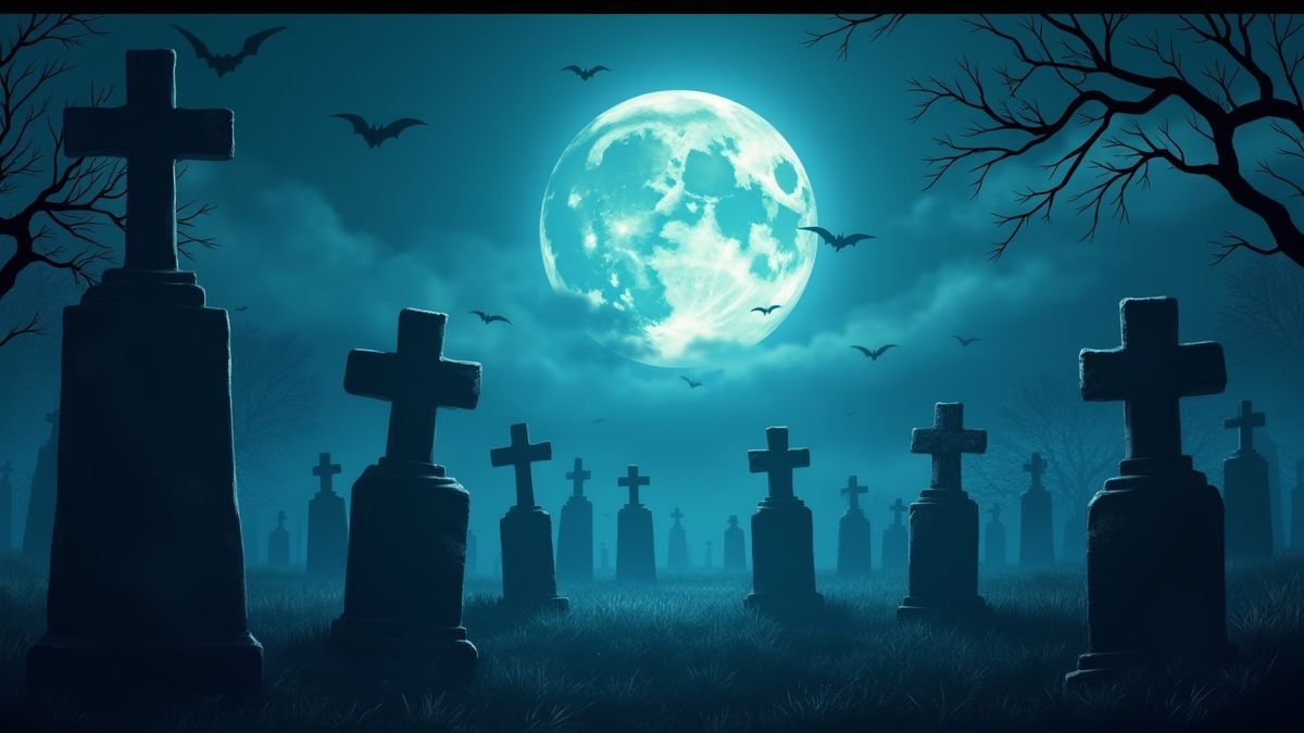 A spooky graveyard under the full moon's light