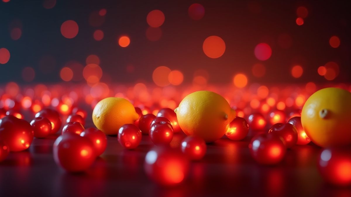Leuchtende Früchte wie Kirschen und Zitronen in einer Casino-Umgebung.