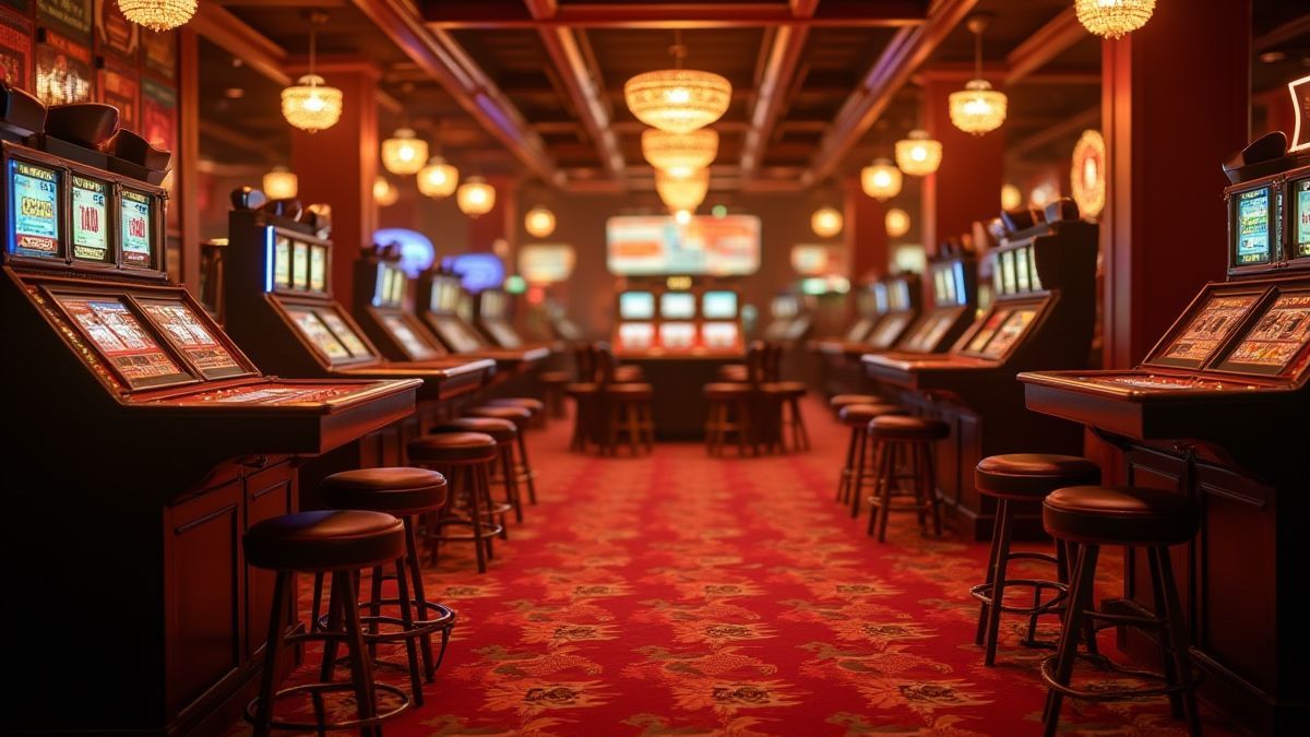 Ein vintage Casino-Boden mit leuchtenden Lichtern.