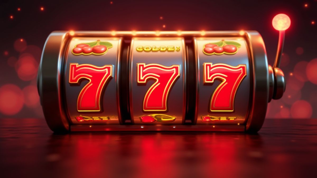 Símbolos clásicos de slots como cerezas, sietes y barras sobre un fondo retro luminoso.