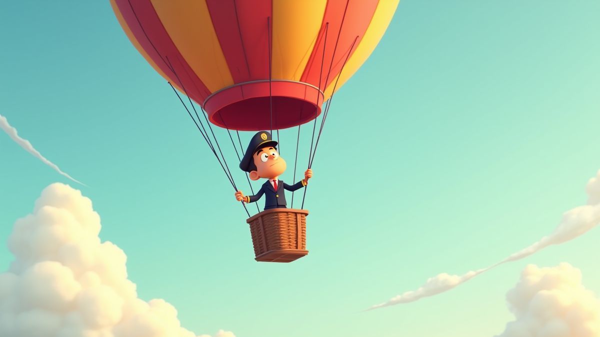 A pilot adjusting a hot air balloon in mid-flight.