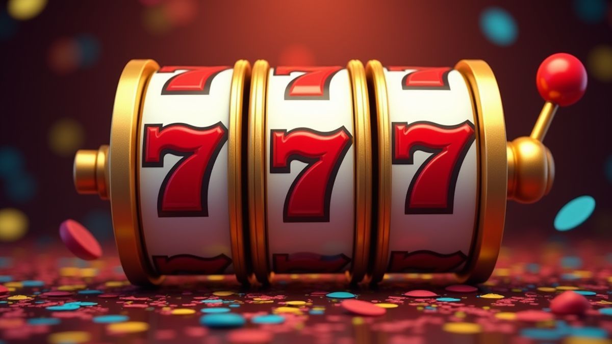 Spinning reels surrounded by colorful confetti.