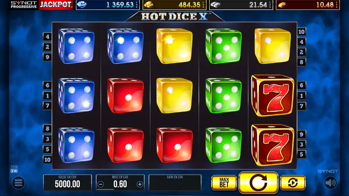 Hot Dice X Basisspiel-Bildschirm