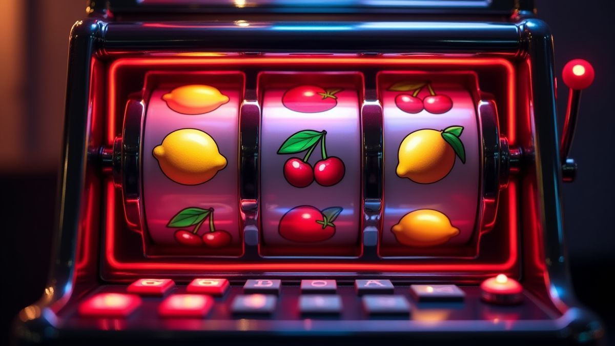 Spielautomat mit klassischen Früchten wie Kirschen und Melonen.