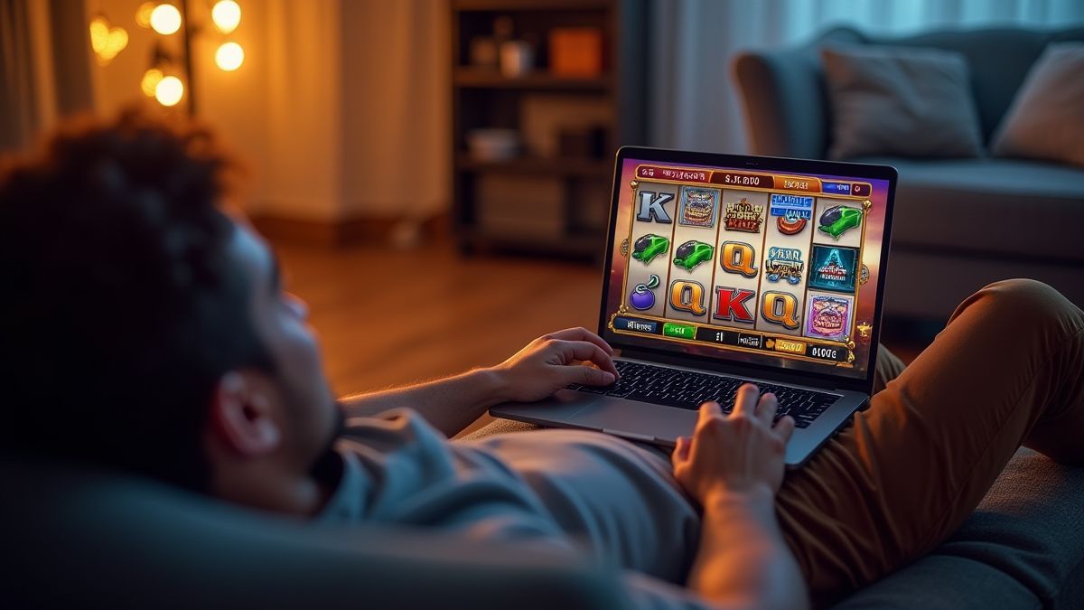 Entspannter Spieler, während das Spiel Hot Frootastic automatisch dreht.