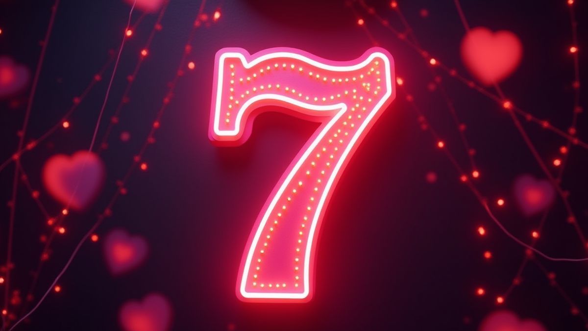 Leuchtendes Lucky 7-Symbol umgeben von Neonlichtern.