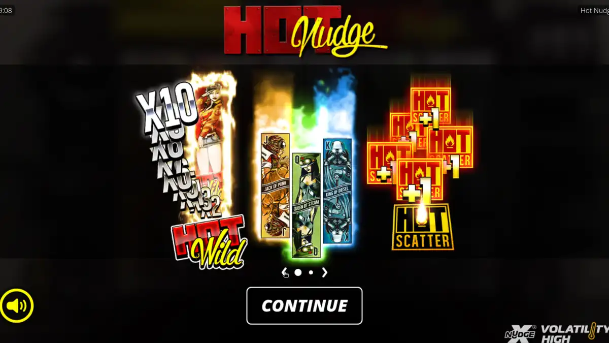 Hot Nudge-introscherm met Hot Wild x10, koninklijke Hot Symbol Nudge-symbolen en Hot Scatter