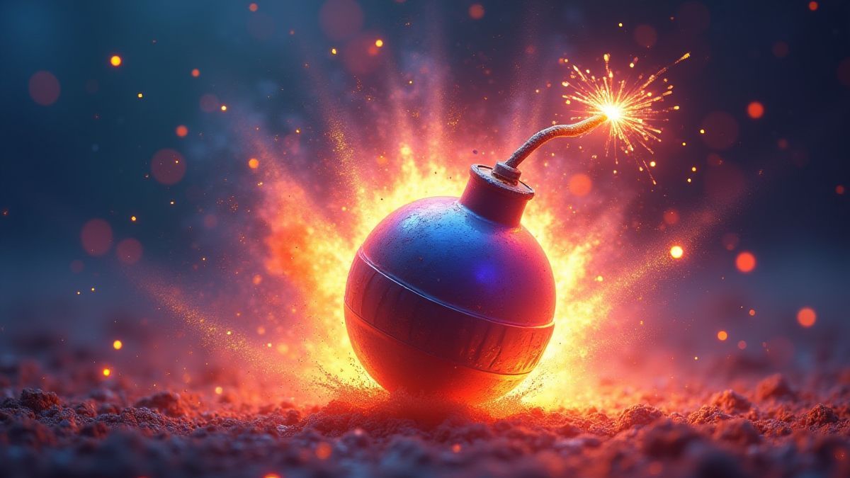 Una bomba animada explotando con destellos mágicos