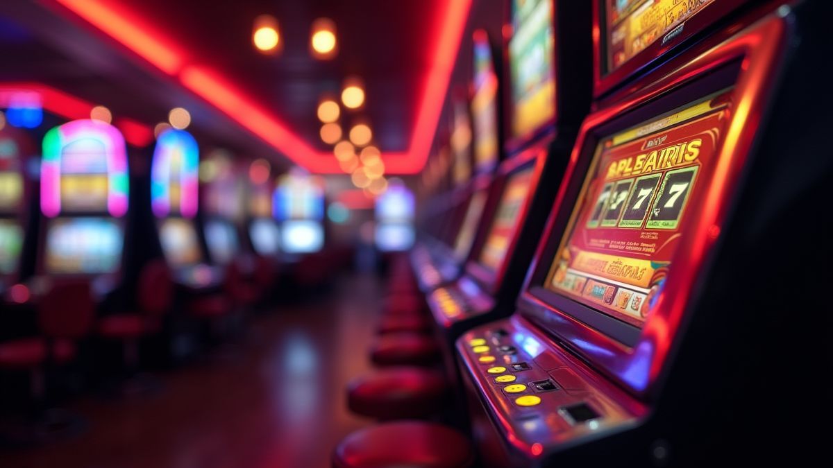 Contador de jackpot brilhando em um ambiente de cassino retrô.