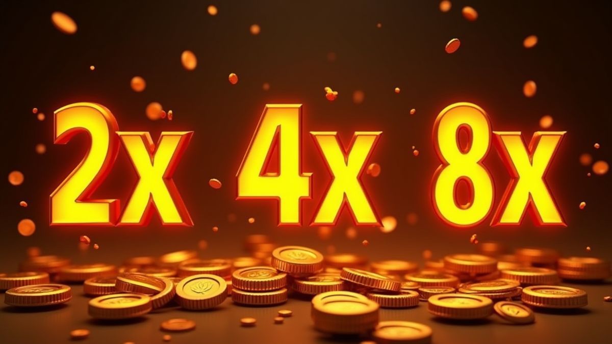 Glowing multiplier symbols with golden coins