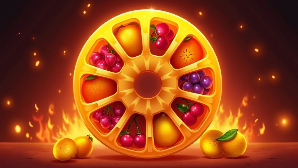 Reels filled with fruits surrounded by fire