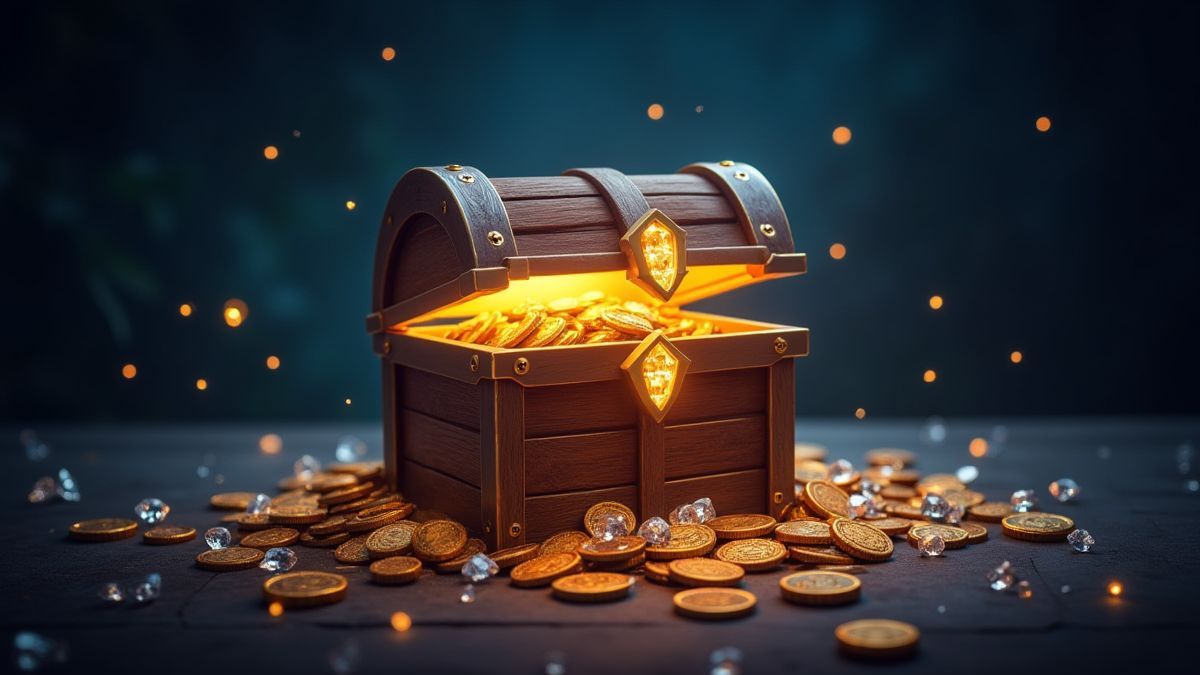 Treasure chest surrounded by diamonds