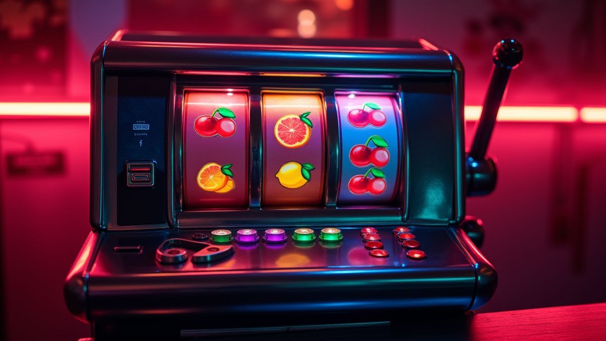 Retro fruit machine with vibrant symbols