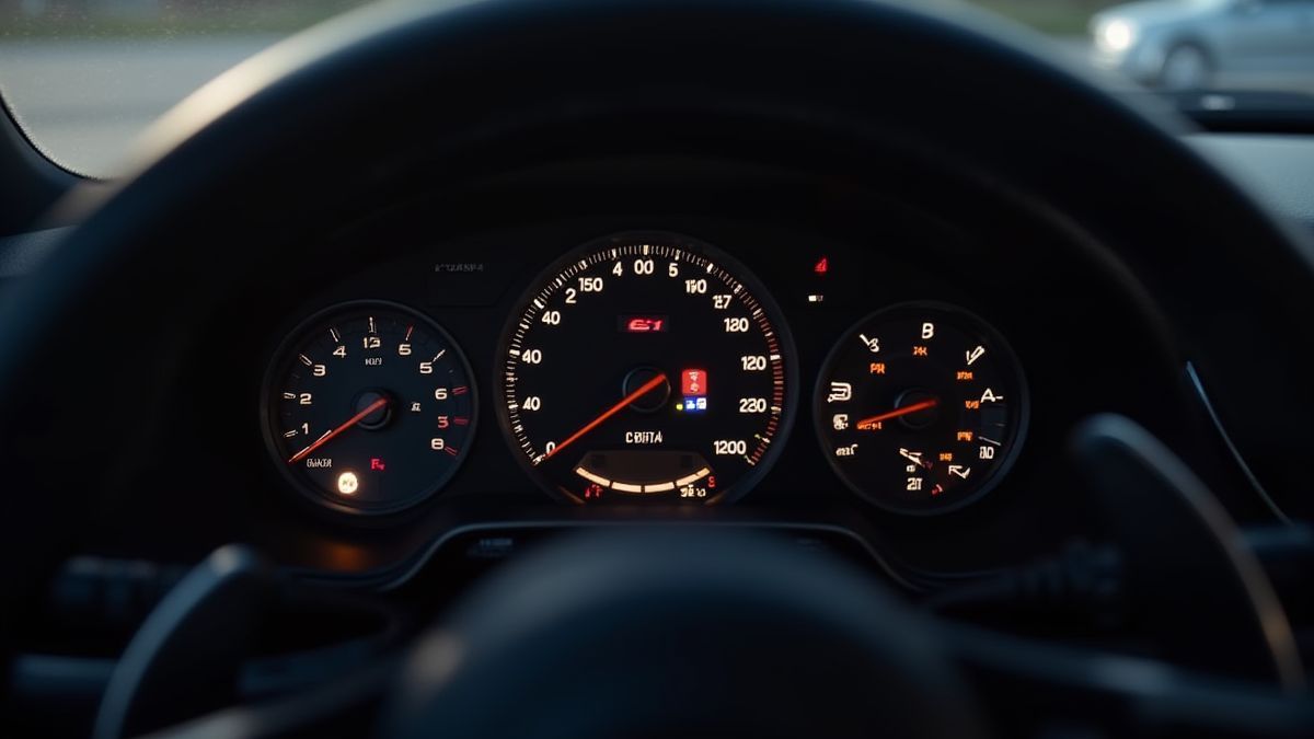 Tablero de un coche de carreras con indicadores luminosos.