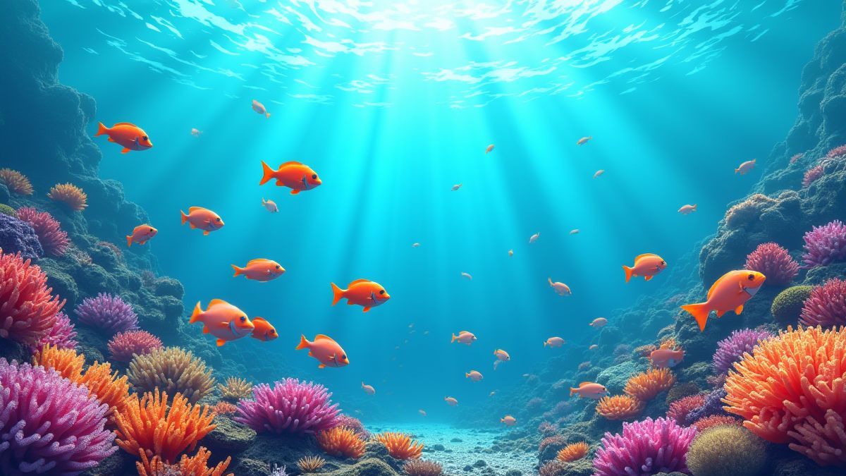 Ein lebendiges Korallenriff voller bunter Fische.