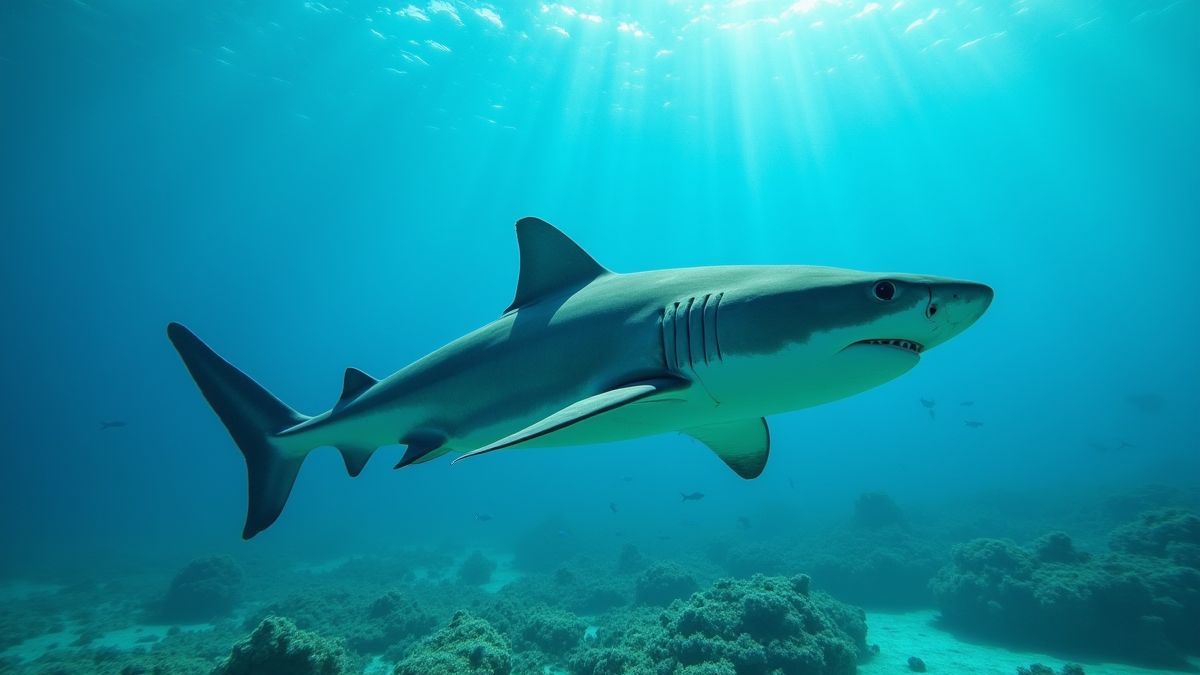 Ein Hai, der majestätisch in kristallklarem Wasser schwimmt.