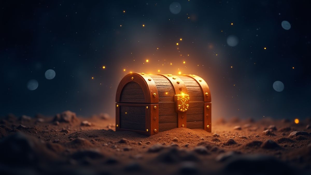 A glowing treasure chest floating in a starry galaxy.