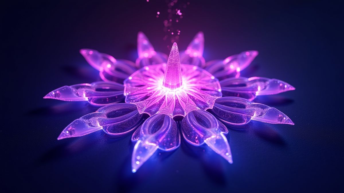 Cristais fractais brilhando com cores neon.