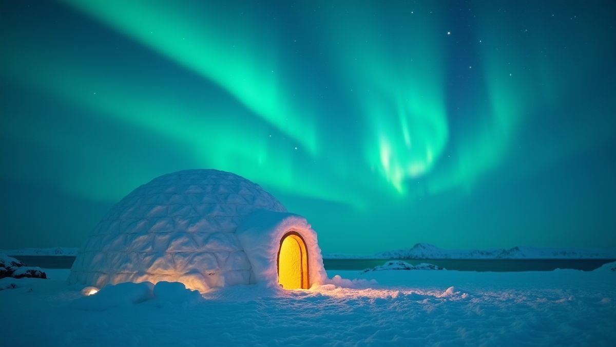 Een iglo onder de noorderlichten.
