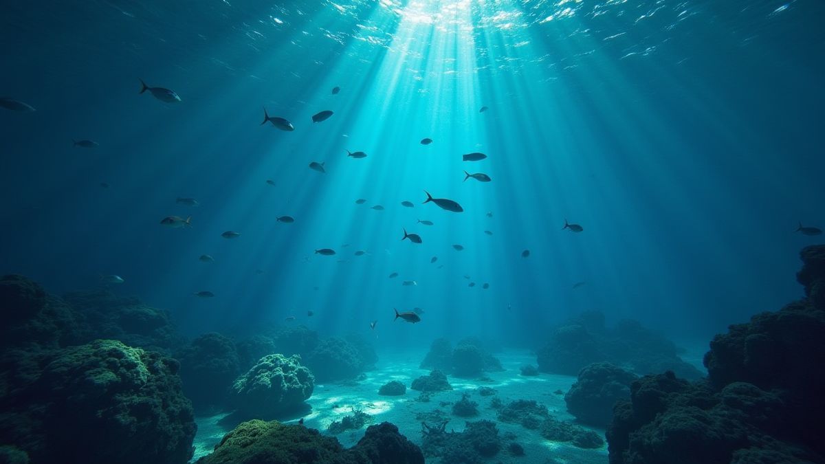 Escena submarina con áreas marcadas que brillan intensamente.