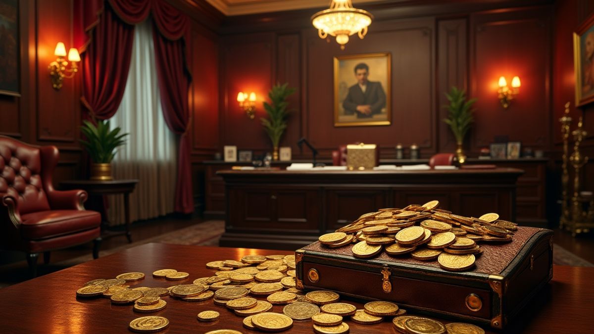 A mafia office filled with luxury and riches.