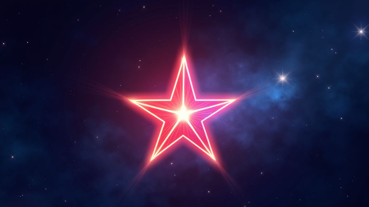 Rode en blauwe sterren stralend tegen een kosmische achtergrond