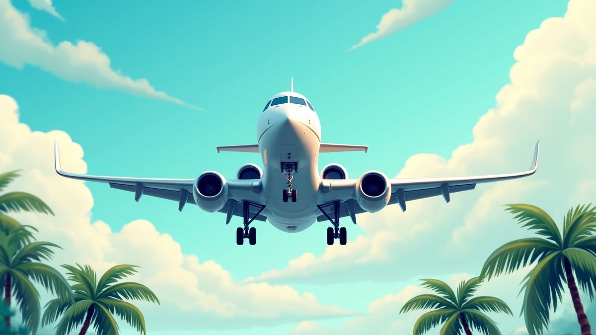 Privatjet beim Start mit Palmen im Hintergrund