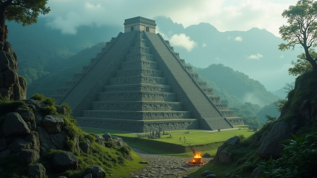 Pirâmides incas em uma selva com tesouros brilhantes.
