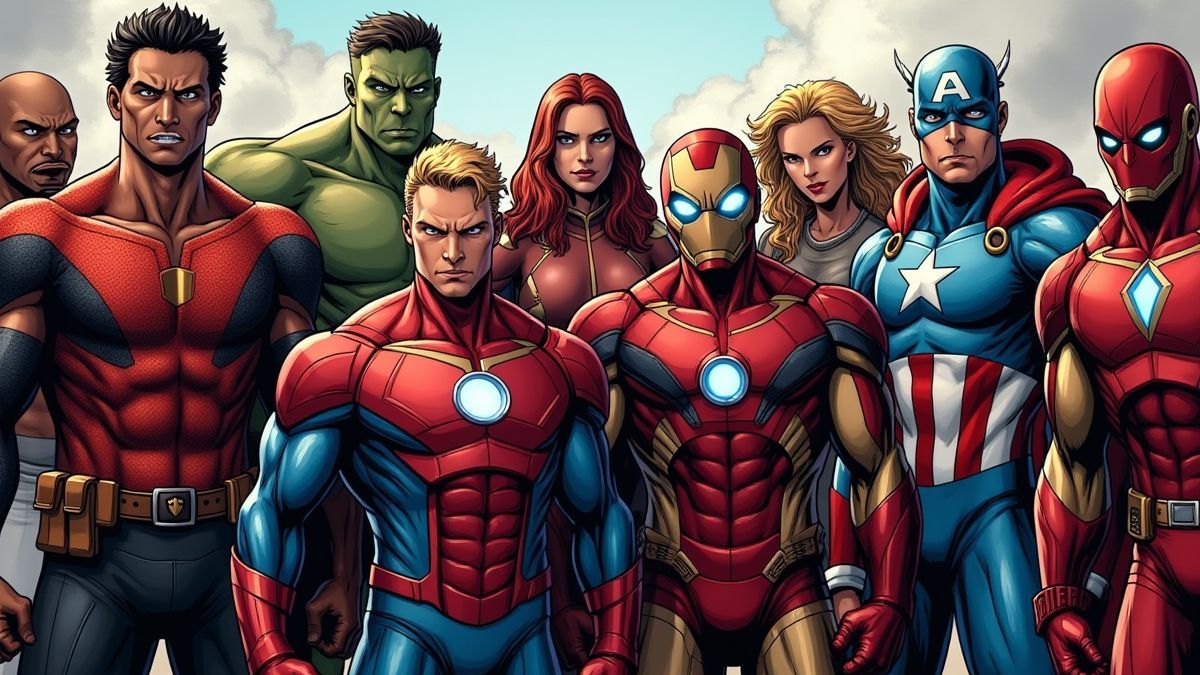 Super-heróis de Marvel reunidos em estilo cômico