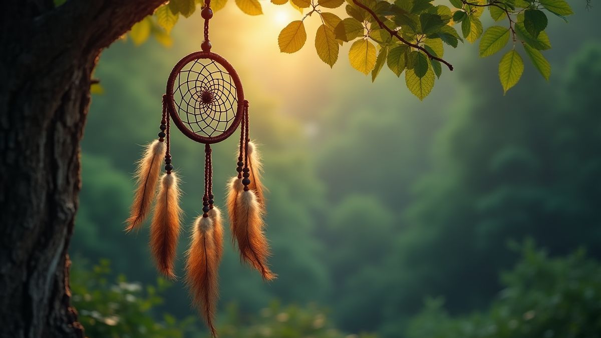 Atrapapájaros nativo americano en un bosque tranquilo.