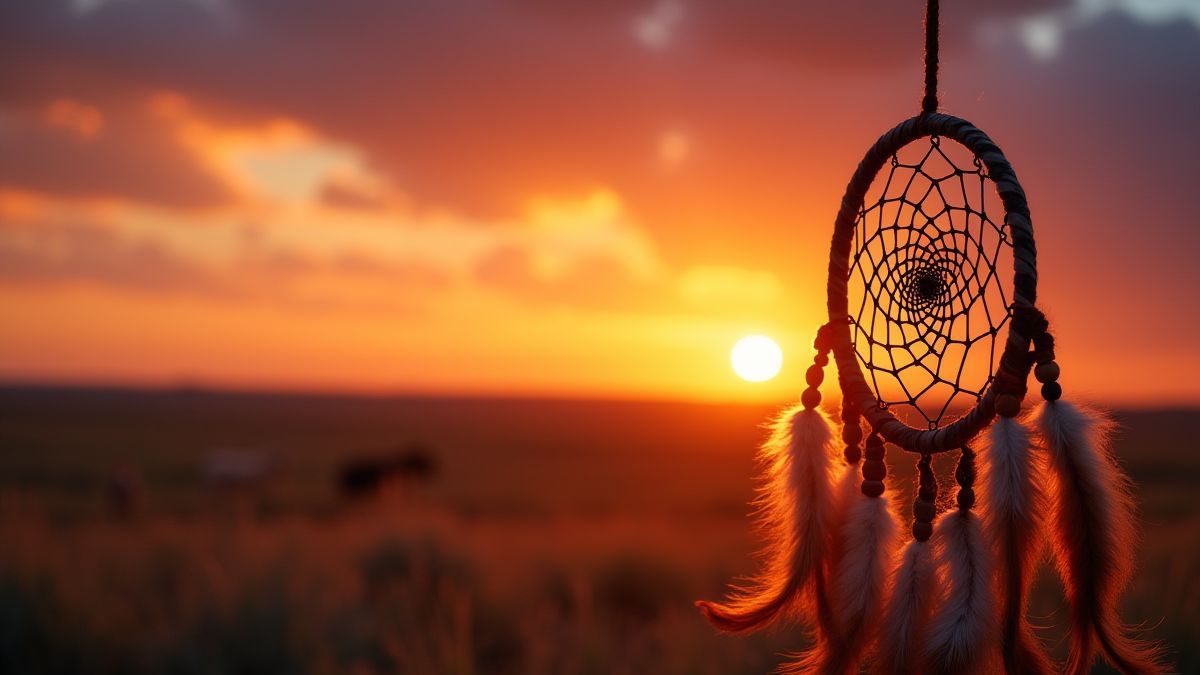Zonsondergang boven de Amerikaanse vlaktes met een dromenvanger