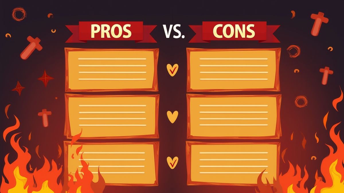 Tabla de ventajas y desventajas con diseño de fuego.