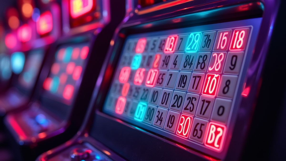 Rejilla de números de keno en un casino futurista.