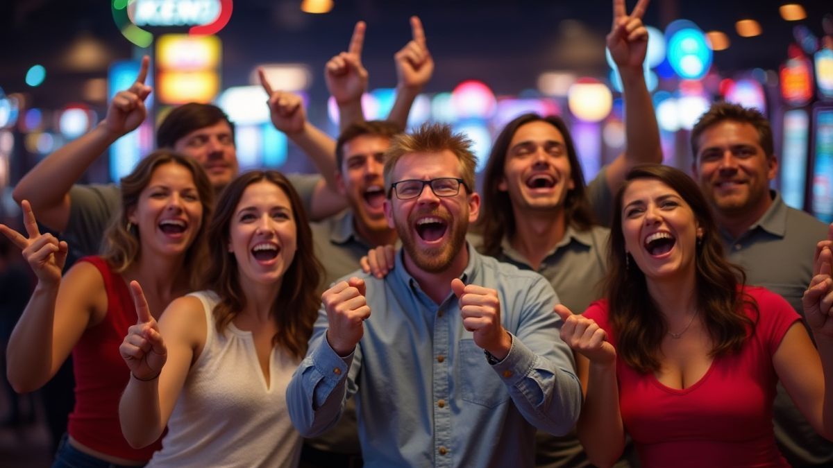 Grupo de jugadores celebrando sus ganancias en keno.