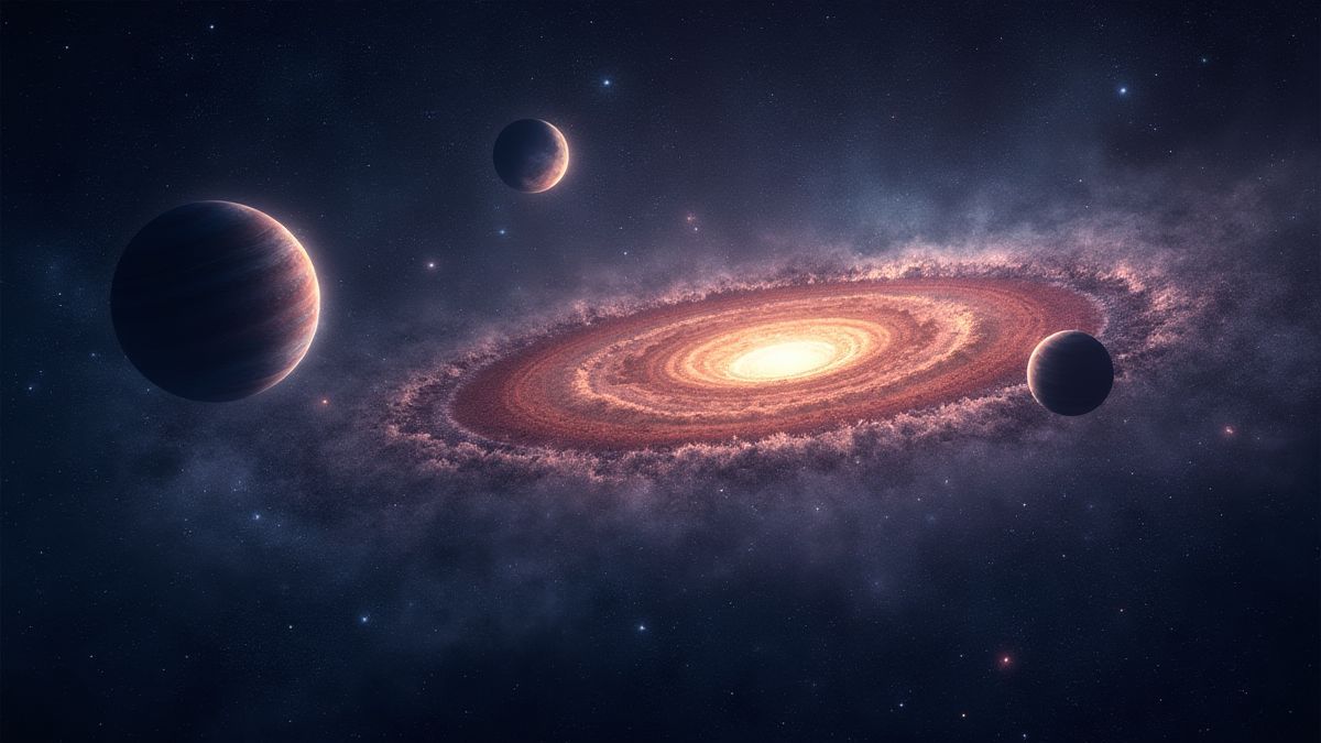 Un escenario cósmico con planetas y estrellas en una galaxia.