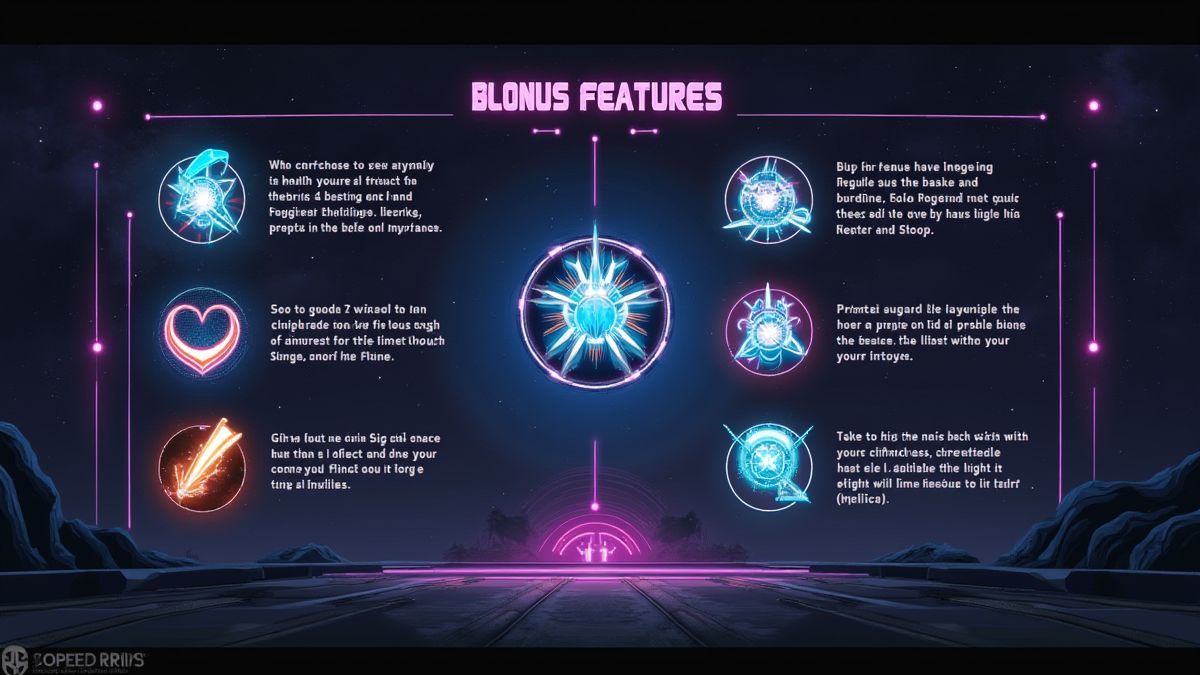 Símbolos futuristas brillantes representando las bonificaciones de IO Slot.