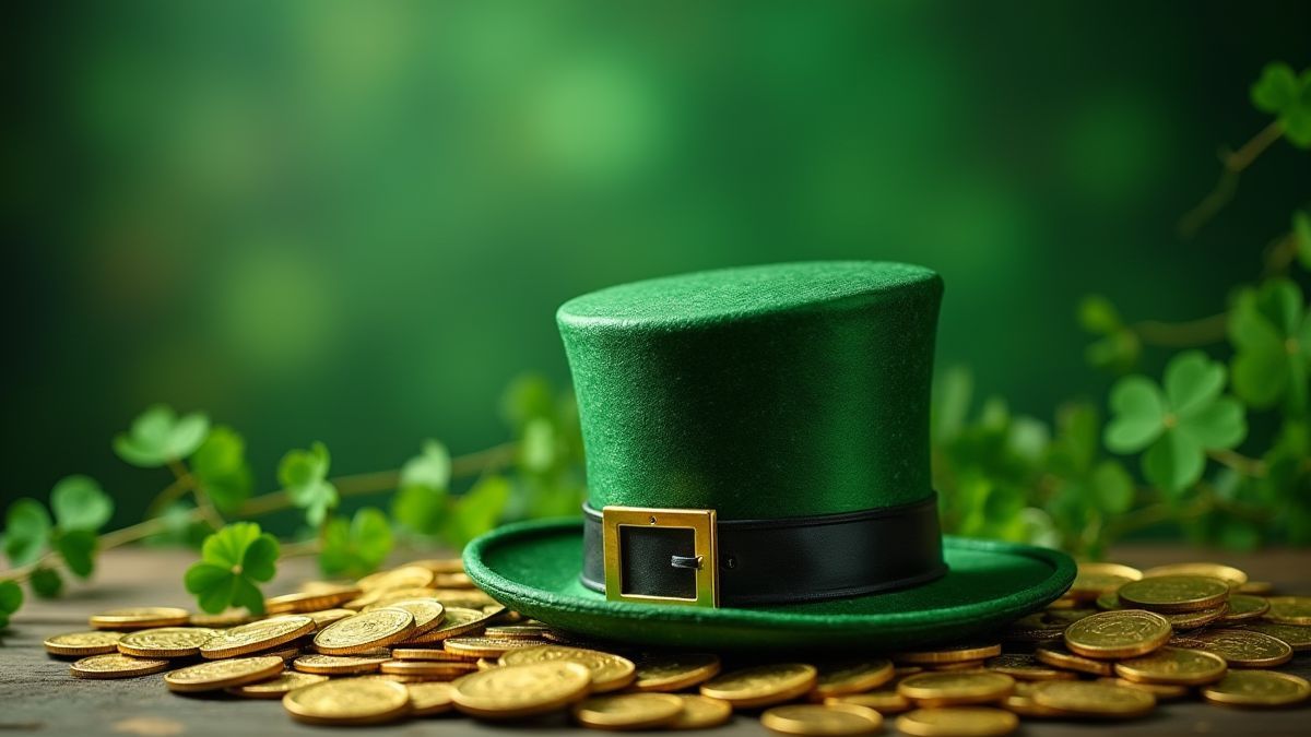 Leprechaun-hoed met gouden munten en klavertjes