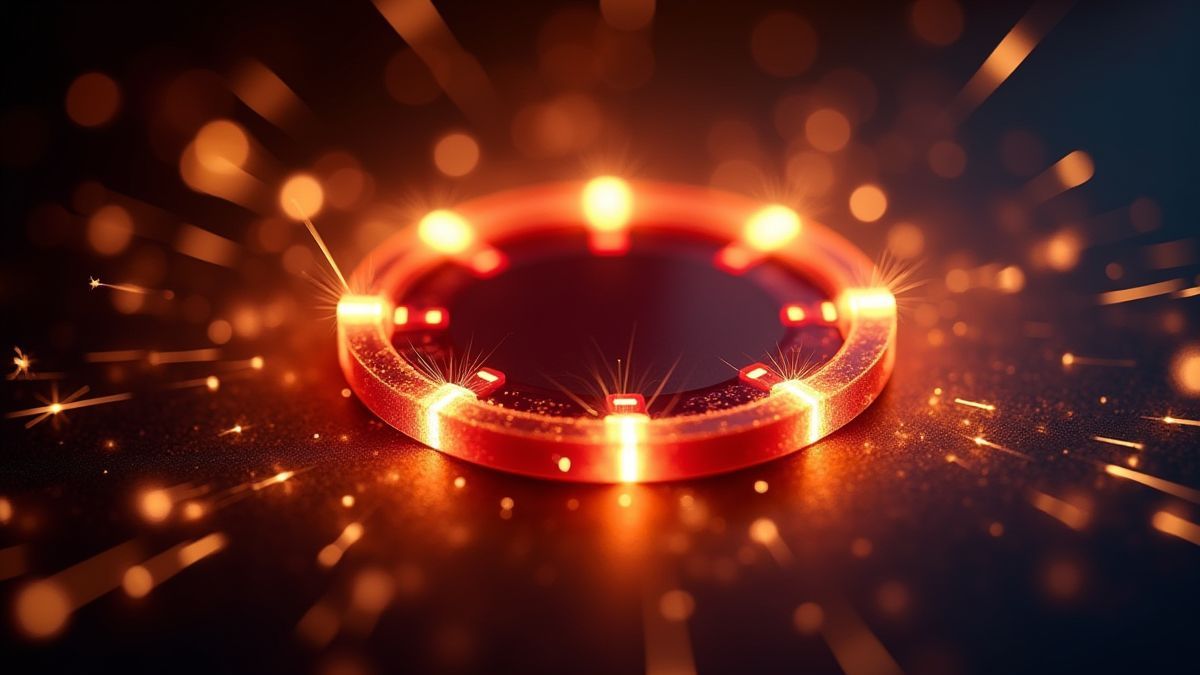 Fichas de cassino brilhantes rodeadas de chispas.